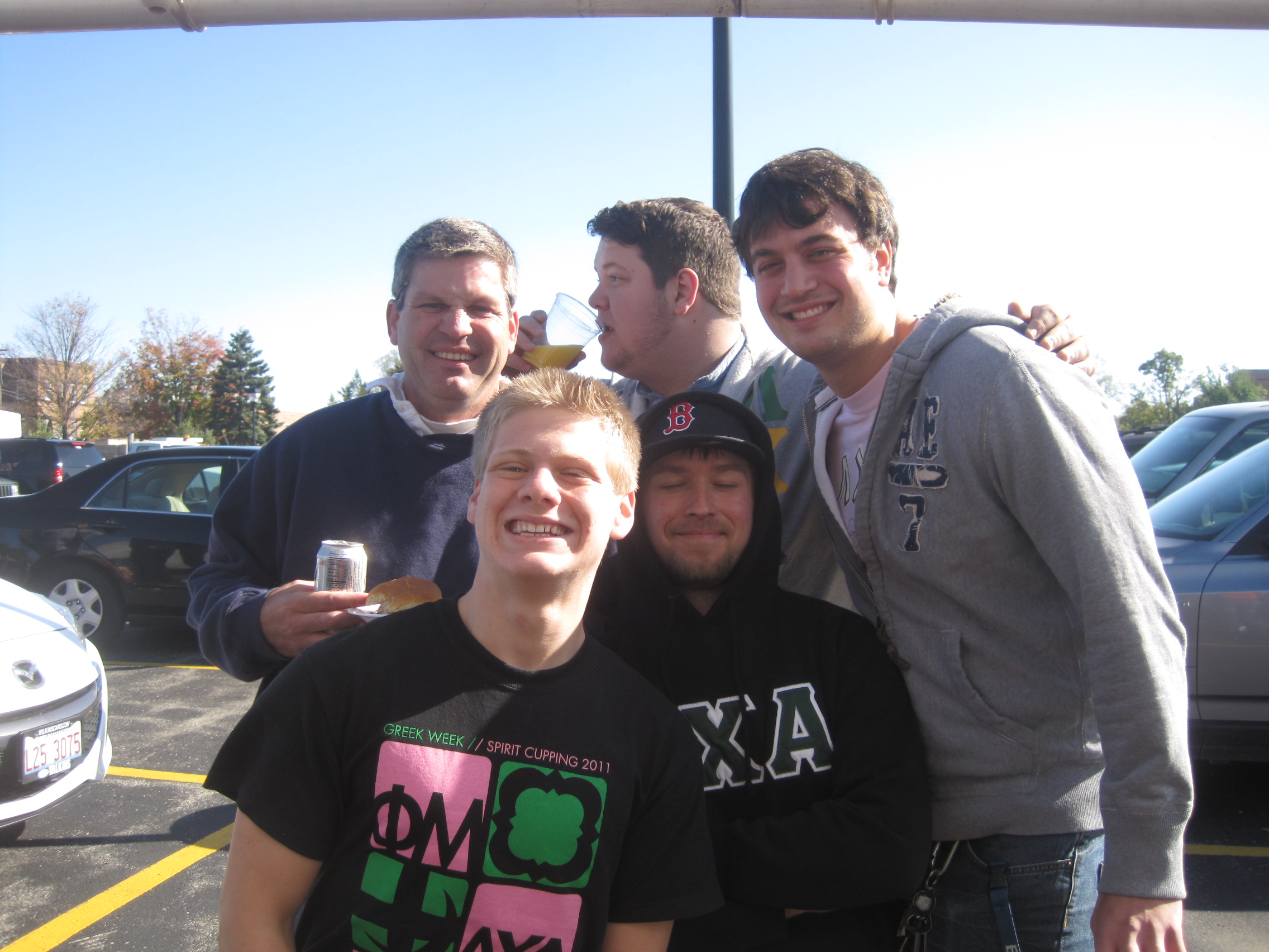 Hanging out with Collin, Matt, and some Elmhurst Student frat guys at Elmhurst Home Coming