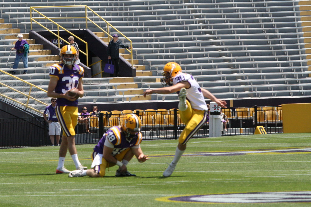 LSU kickers warming up.