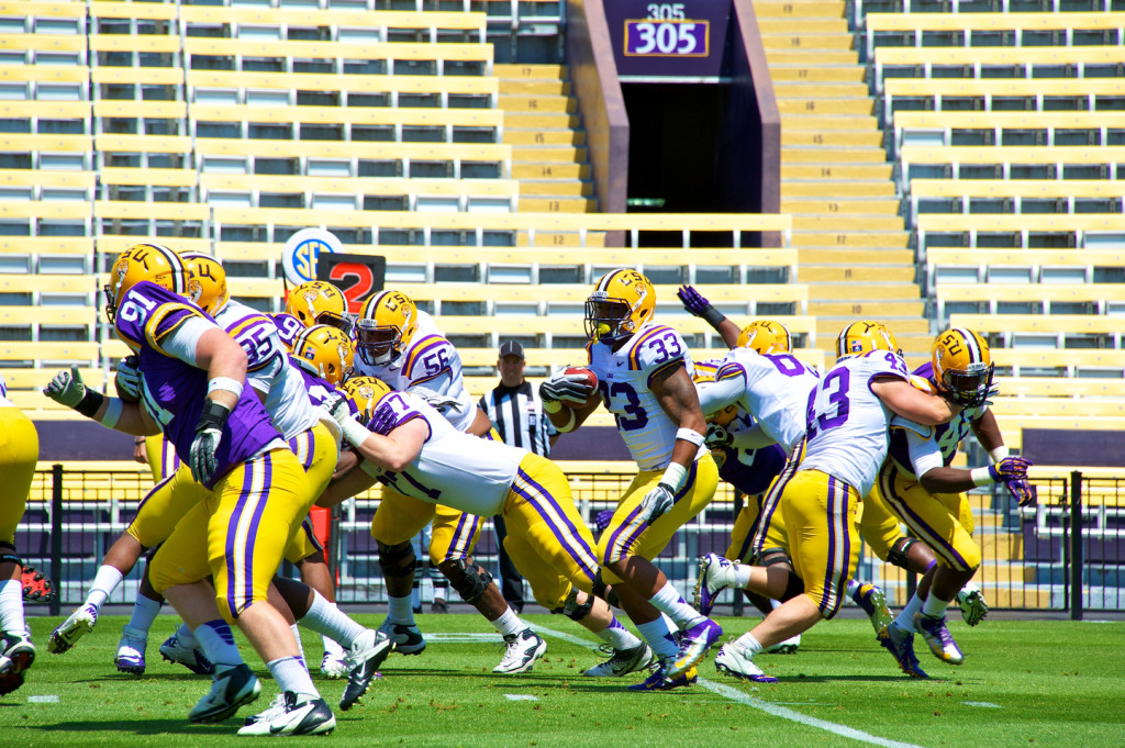 Jeremy Hill makes his way up field.