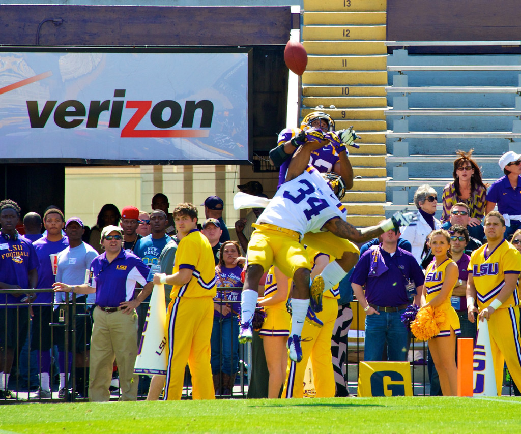 Two Tigers go up for the ball