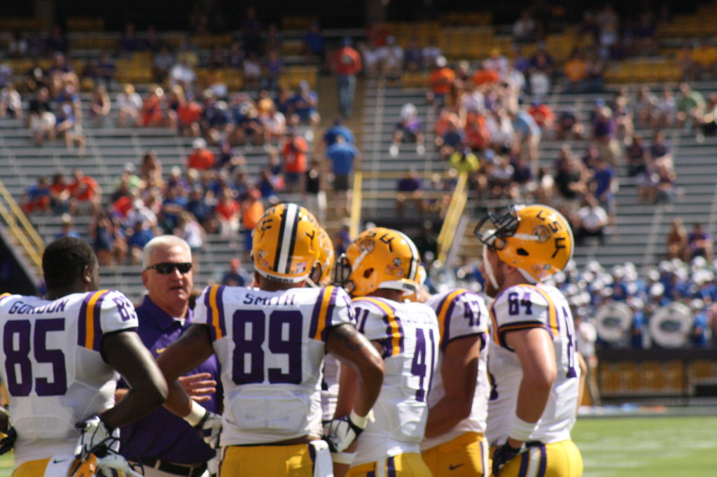 one of the LSU Coaches preparing the team before the Florida game.