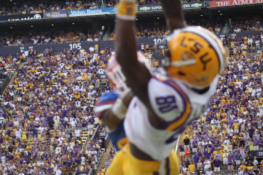 Jarvis Landry gopes up for a catch, and allmost landed on a few photographers including myself.