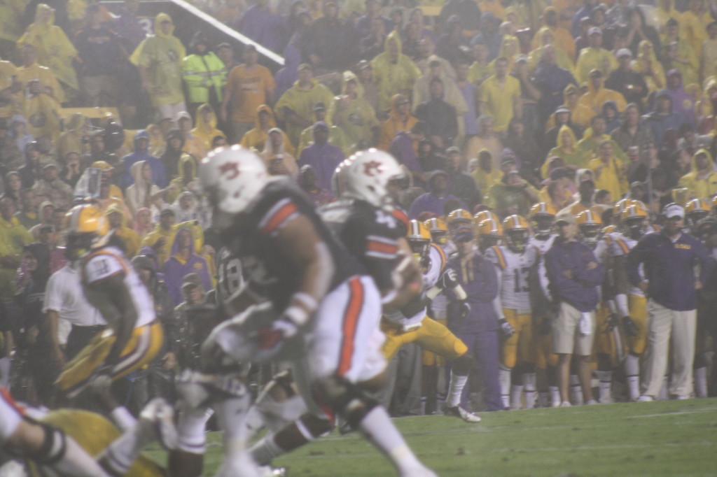 LSU Bench looks on as the LSU defense clamps down on Marshall.