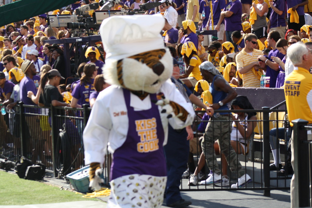 Mike The Tiger cooking up some Gator in Tiger Stadium.