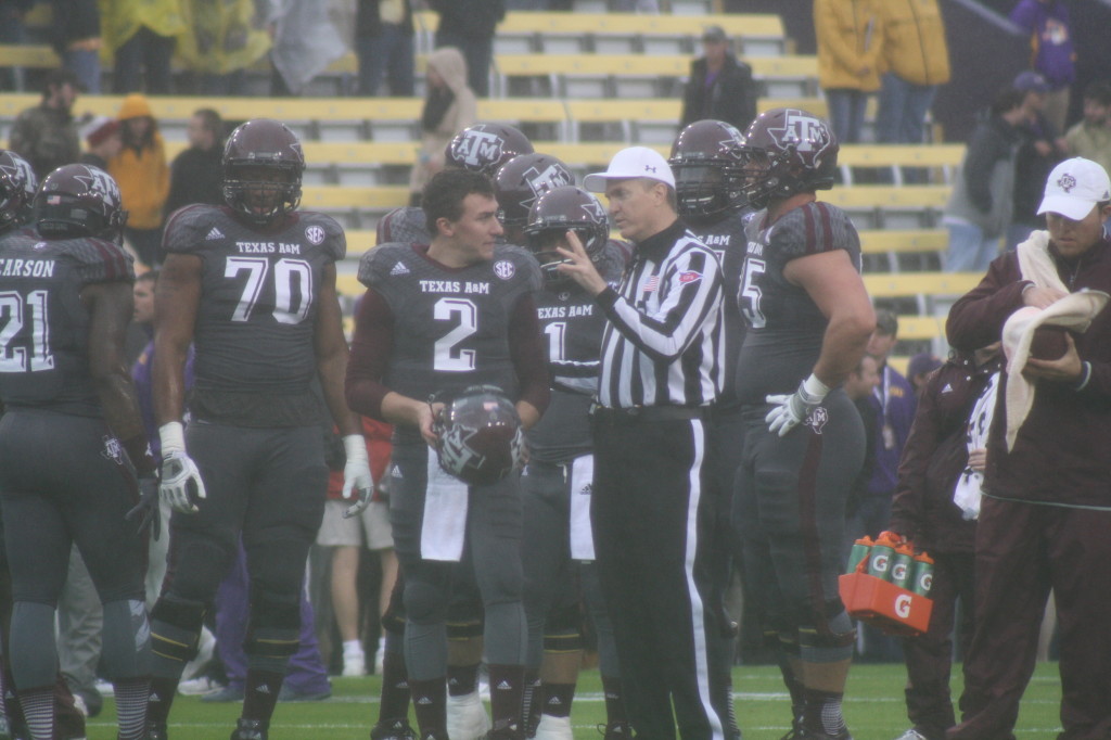 Johnny Football talks with a ref before the LSU Game.