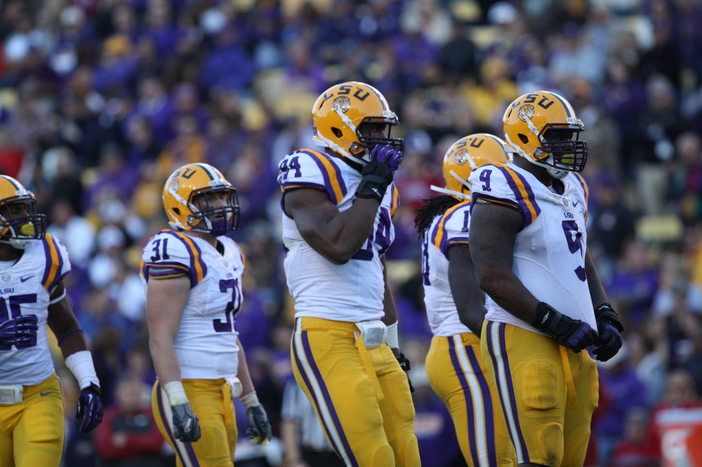 LSU Defense getting ready for a play.