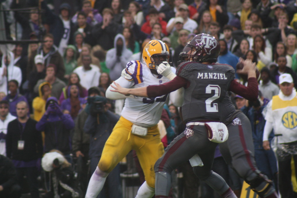 QB Manziel gets ready to trhrow the ball down the field. Tough day for Manziel which was probably his first and last visit to Tiger Stadium.