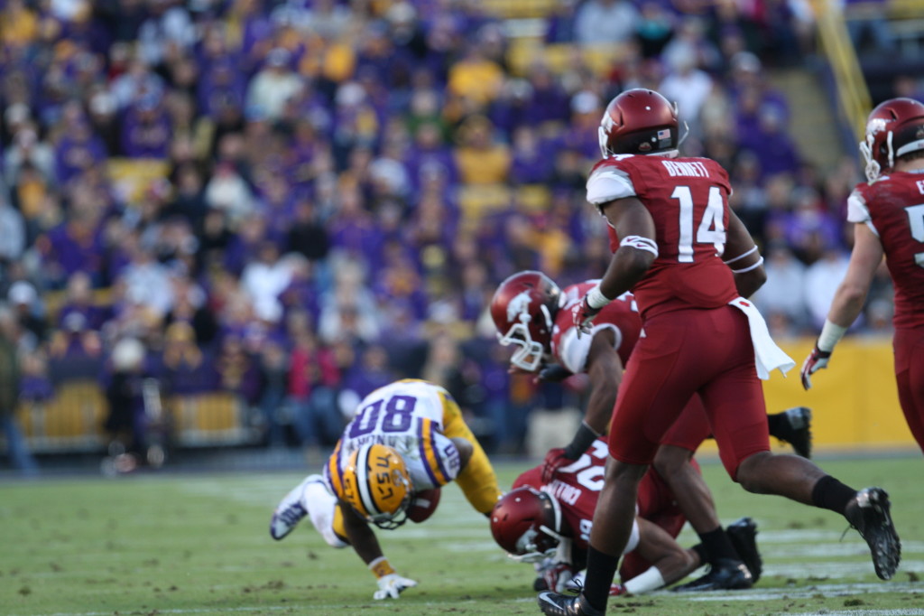LSU no.80 Landry makes a big catch.