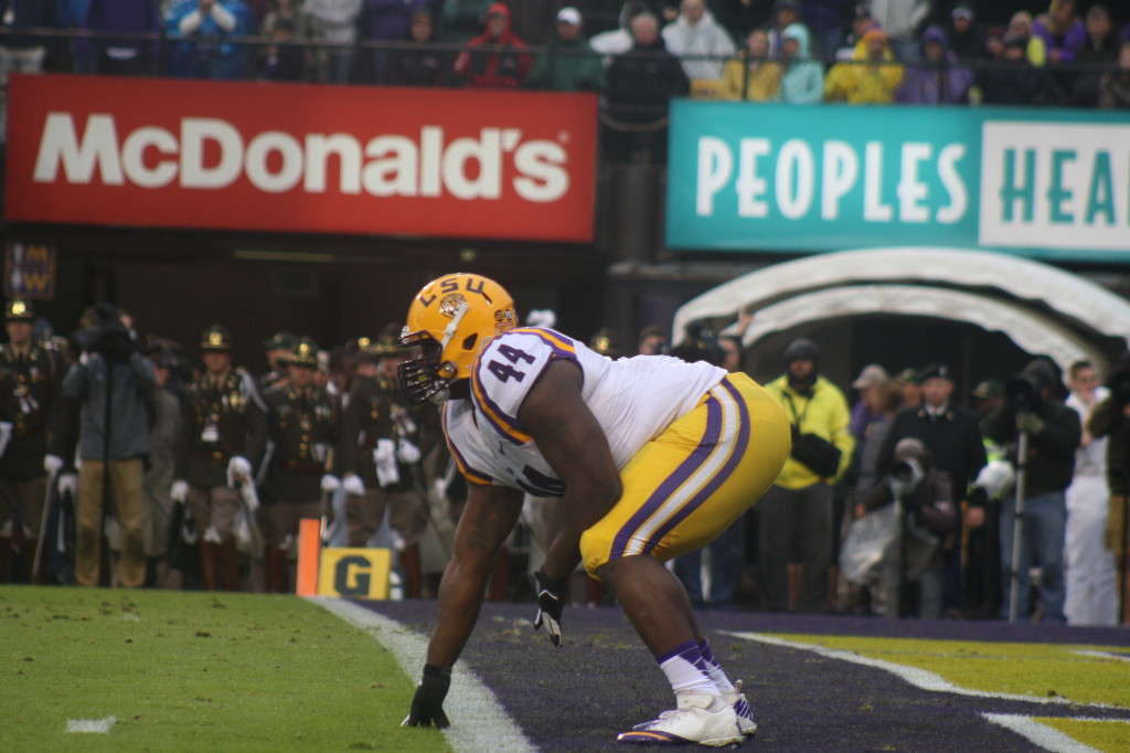 FB J.C. Copeland lining up in the endzone.