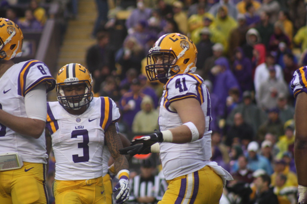 no.41 Dixon reacting to a call on the field.