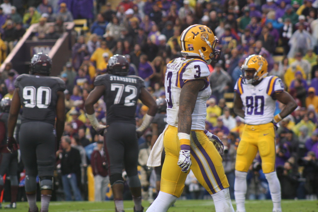 Beckham,Jr walking back to the huddle.