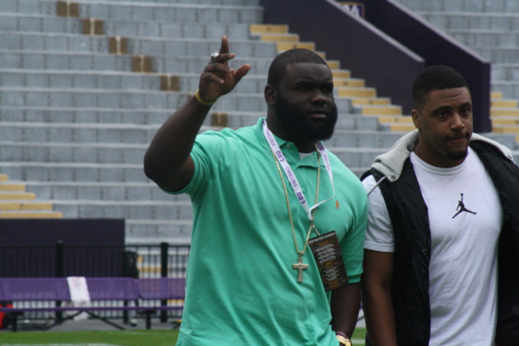 J.C. Copelands waves to the LSU Fans during halftime