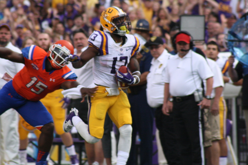 CB Thomas breaks intercepts the ball and breaks away but was ruled down at the LSU 5 yard line. 