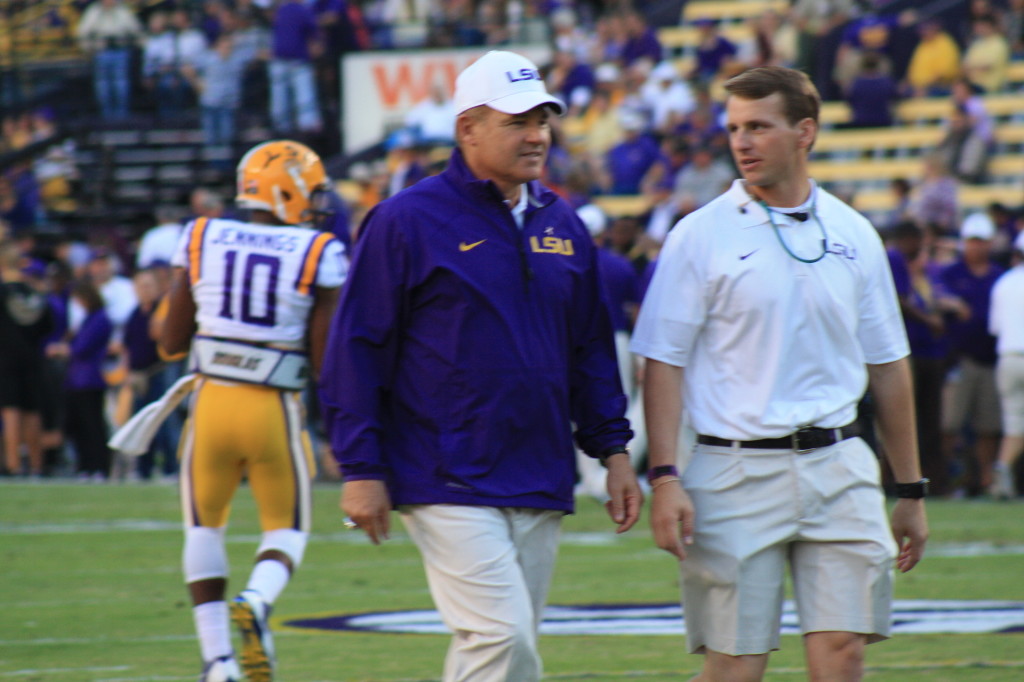 LSU Coach Les Miles walking around before the LSU vs Ole Miss Game.