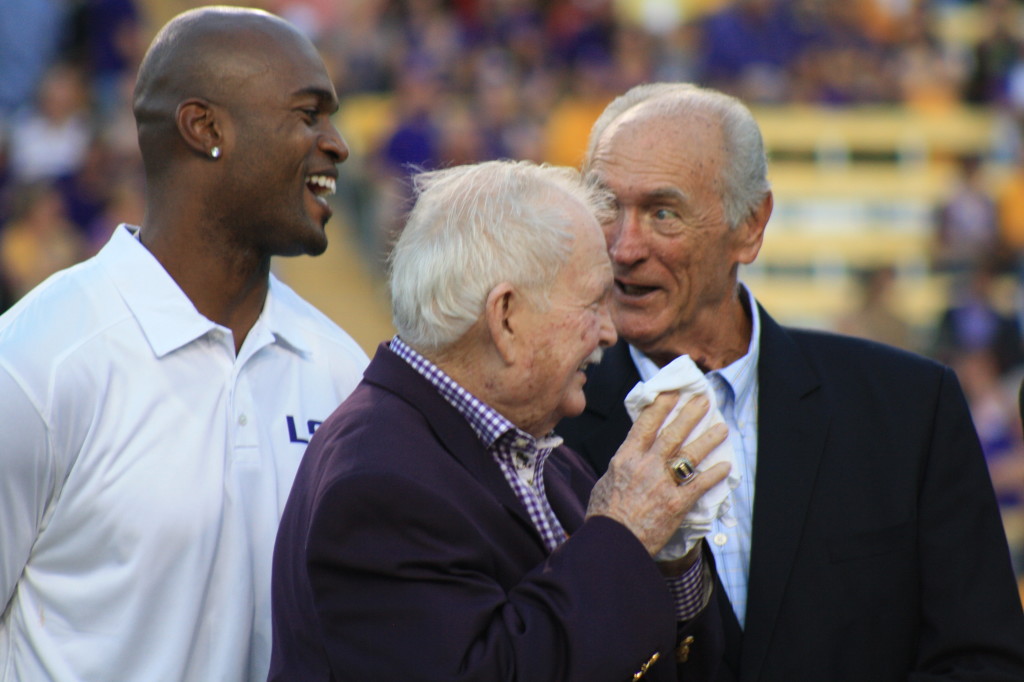 Bradie James and Billy Cannon sharing a laugh before the LSU vs Ole Miss Game.