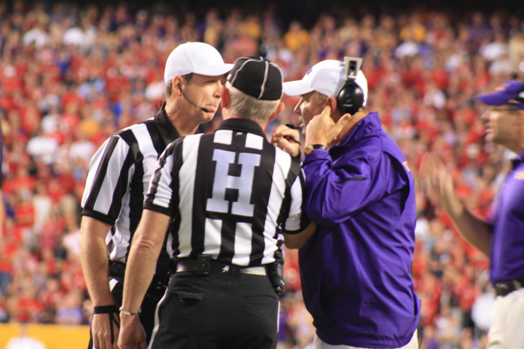 Coach Miles talks about a inverted call after rb Fournette picked up 7 yrds down to the Ole Miss 2 yard line, and the play was called back. 