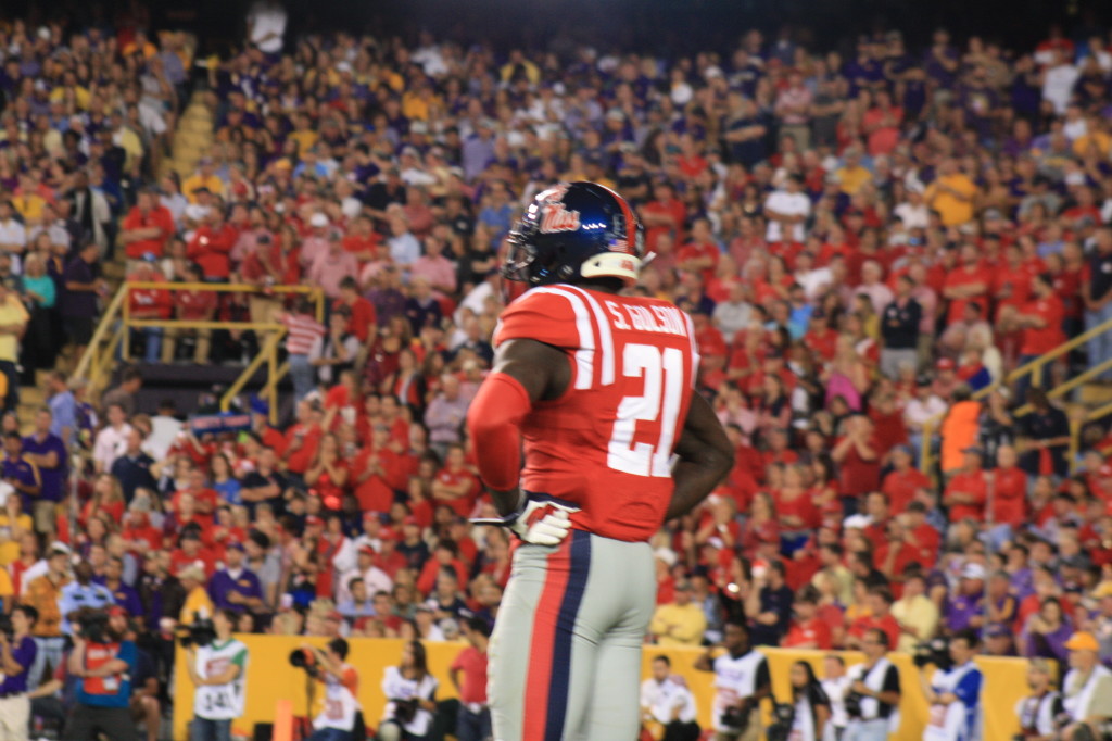 Ole Miss Golson is wondering what is going on during the LSU vs Ole Miss Game....