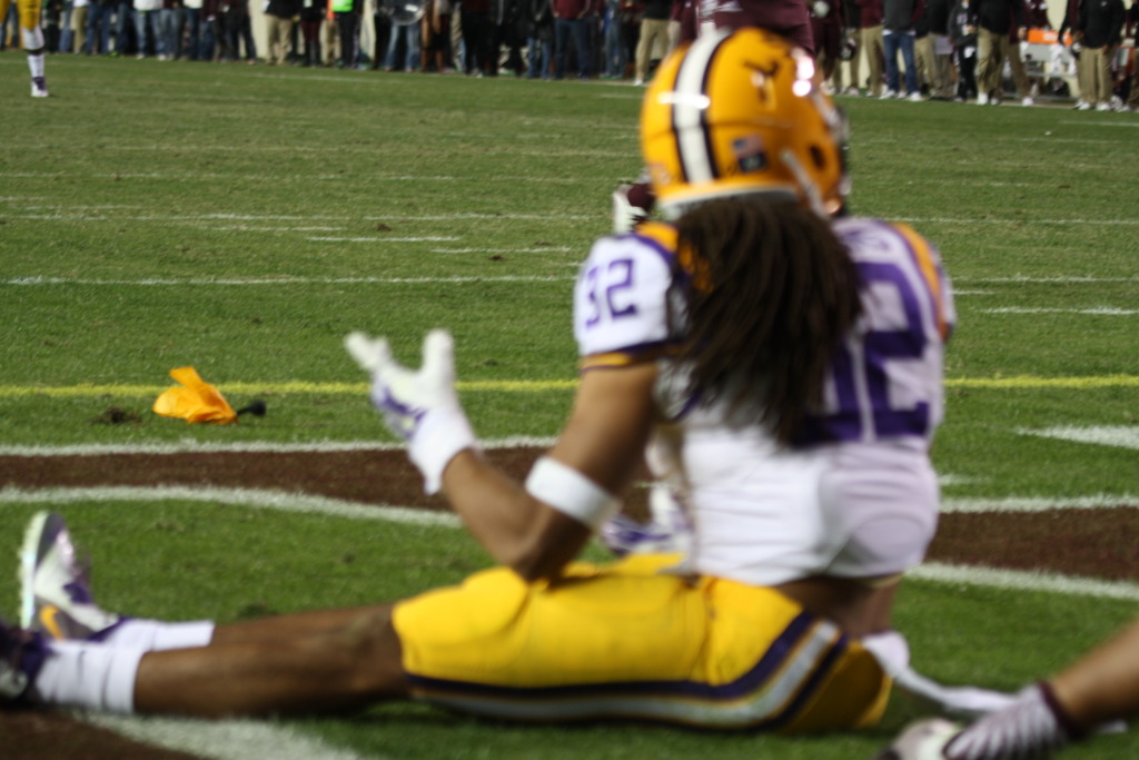LSU Collins pleads his case with the ref, on a pass interference call.