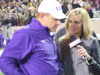 LSU coach Les Miles speaks to ESPN reporter after the game as LSU beats Texas AM 23-17.