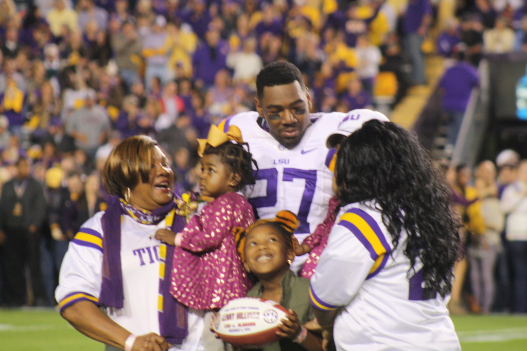 LSU Kenny Hillard celebrating LSU Senior Day with his family.