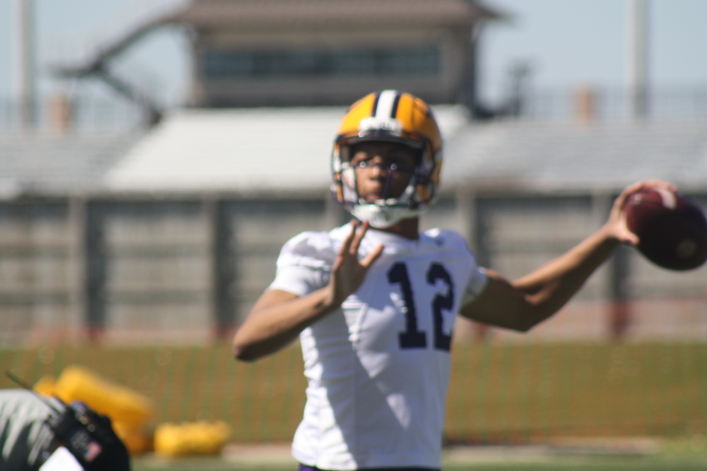 True freshman backup qb McMilllan gets some reps in during the 1st LSU Spring Practice 2015.