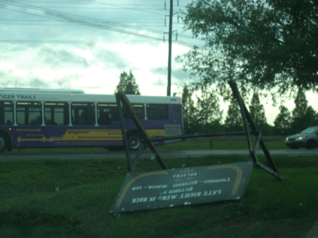 Kolaches sign by LSU Tigerland gets tumble over during the storm.