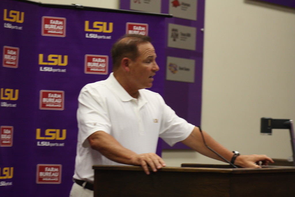 Coach Miles talking to the media before media day.