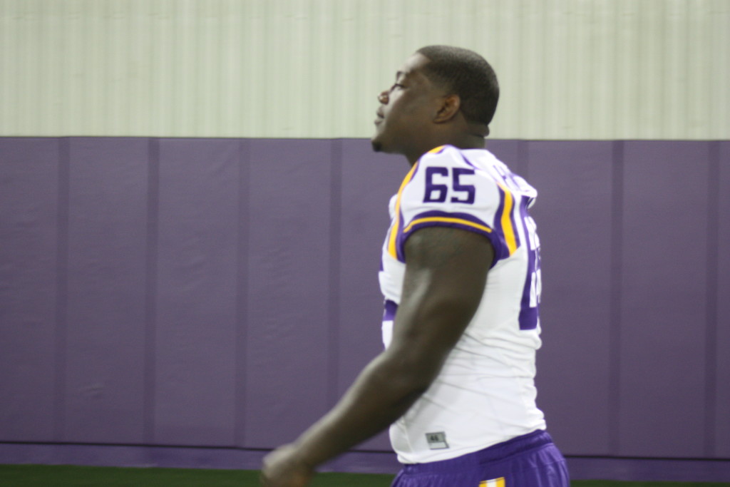 LSU Jerald Hawkins strolling over to media day.
