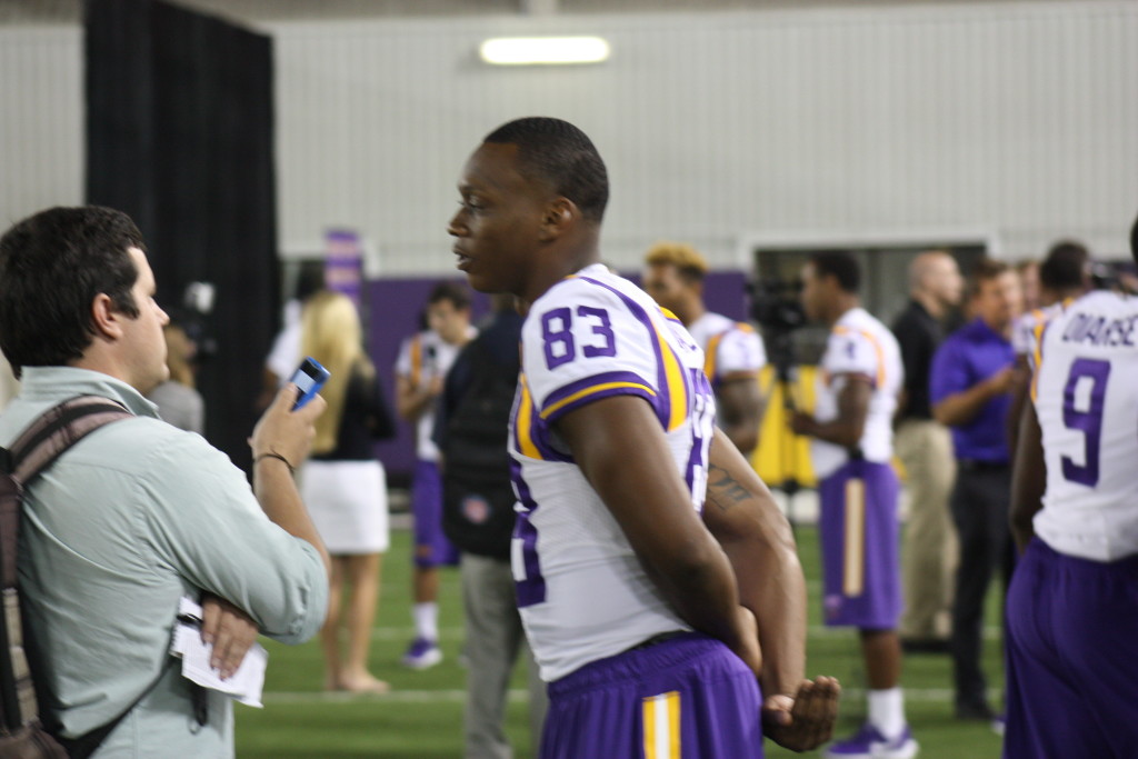 LSU Travin Dural speaks to the media.