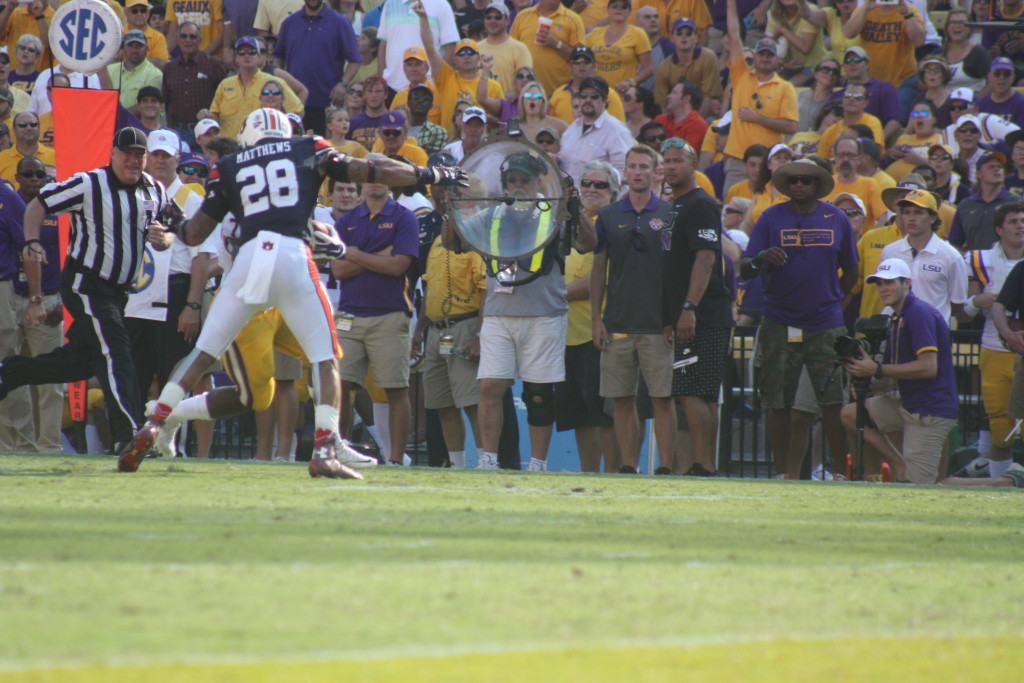 There goes Auburn cb Countess, airborne trying to tackle Fournette.