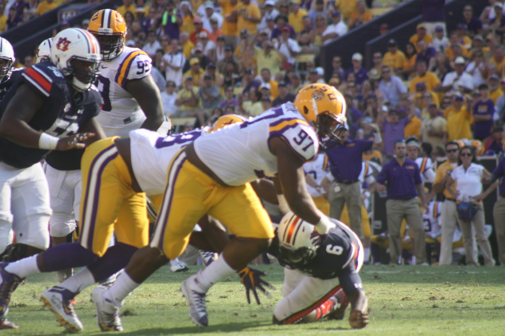 LSU Herron going after the loose ball.