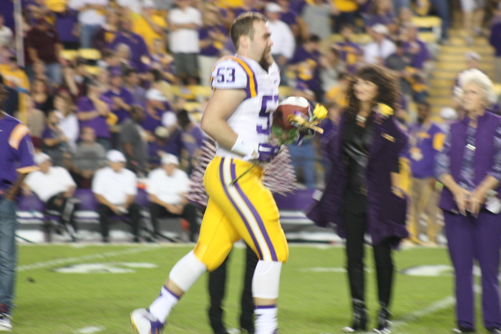 LB Grant Leger running thru on LSU Denior Day