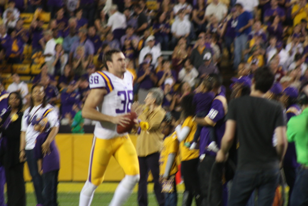There goes P Jamie Keehn celebrating LSU Senior Day.
