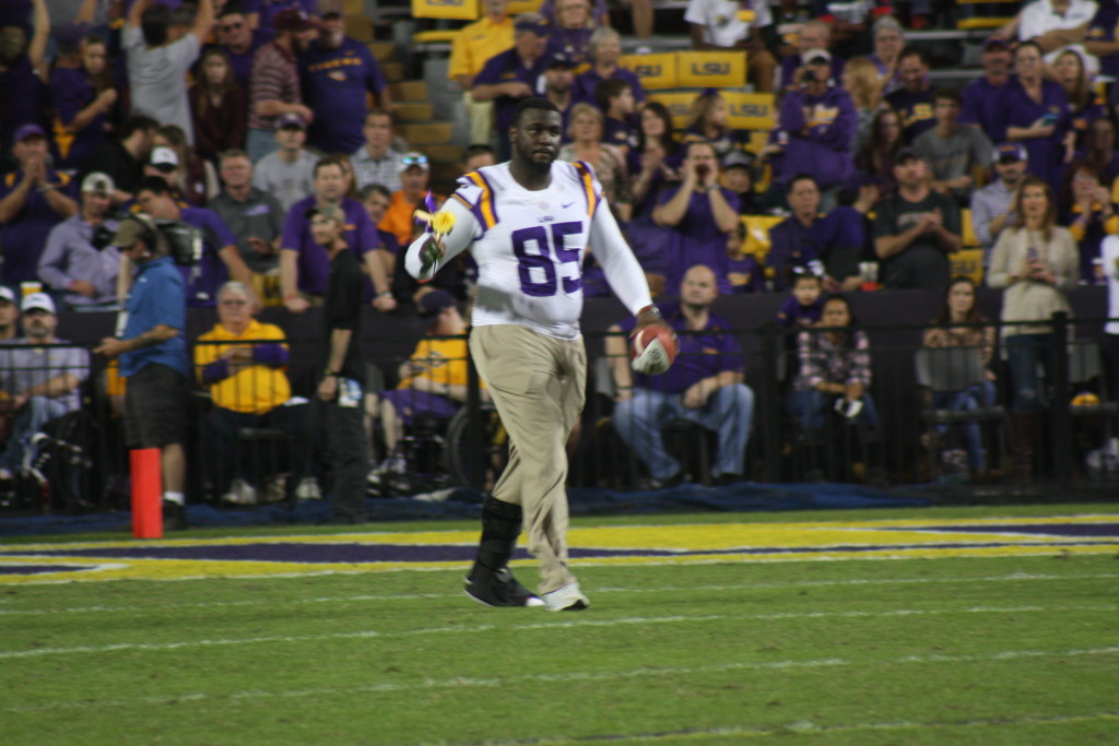 TE Dillon Gordon from Edgard,La walking out during LSU Senior Day.