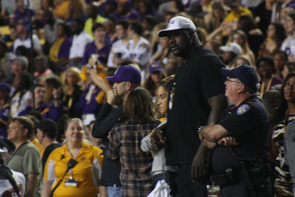 Shaquille O'Neal hanging out on the LSU Sidelines during the LSU vs Texas AM Game.