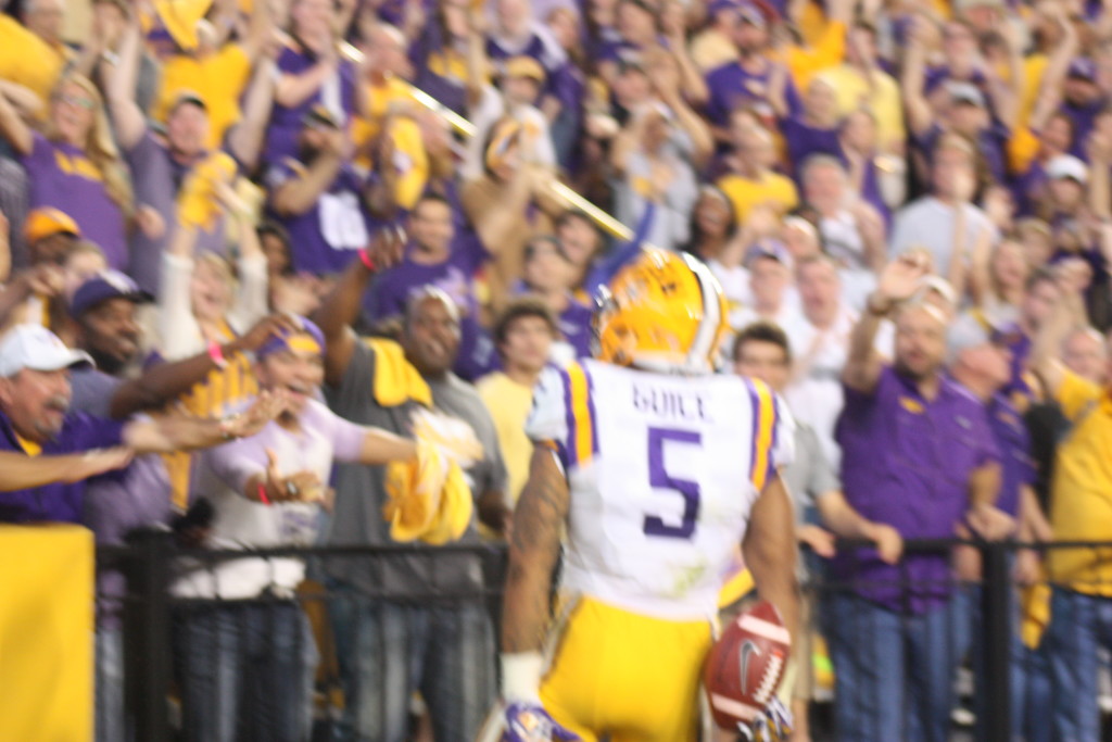 LSU True Freshman Geise celebrating with the fans.