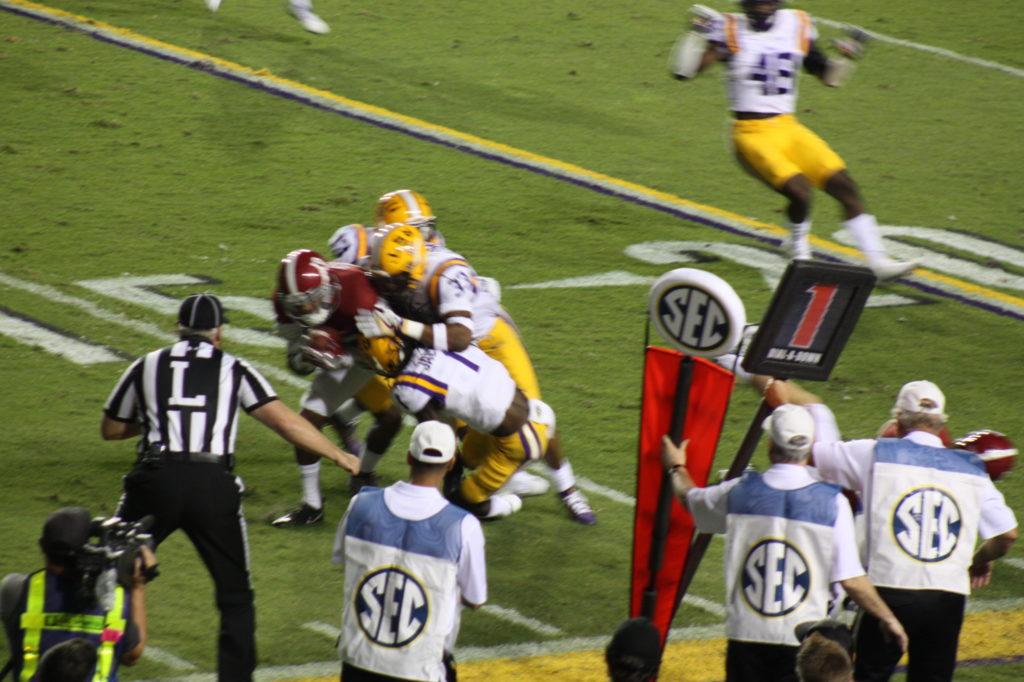 LSU Adams and Jackson put a stop on the Alabama running back.