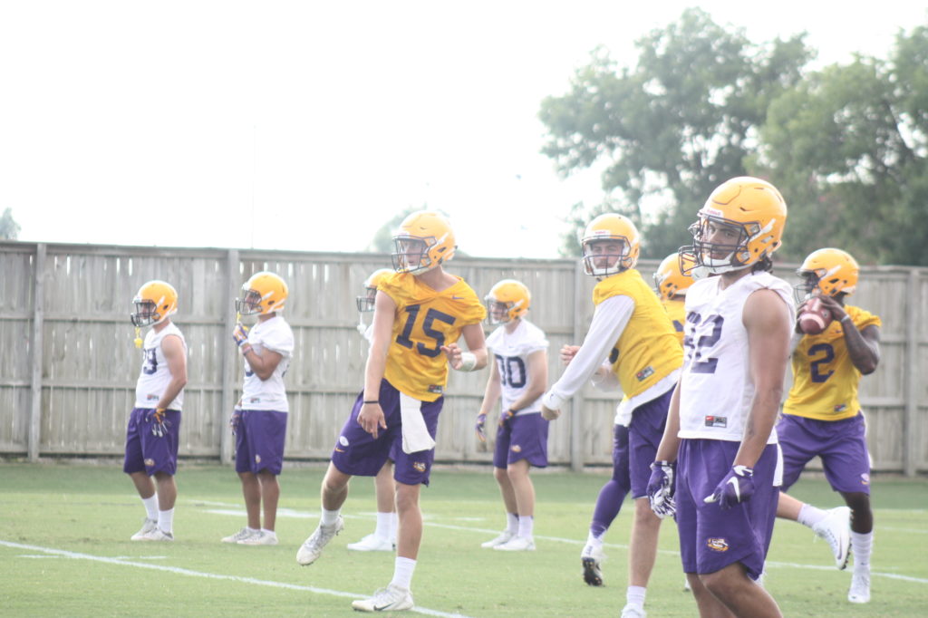 LSU backup qb Myles Brennan getting in a some throws.