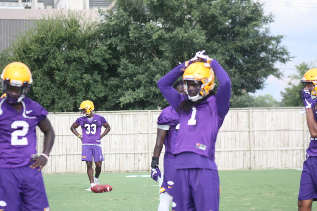 LSU Db Donte Jacksom getting in some stretching